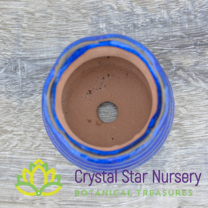 Blue Glazed Round Ceramic Pot