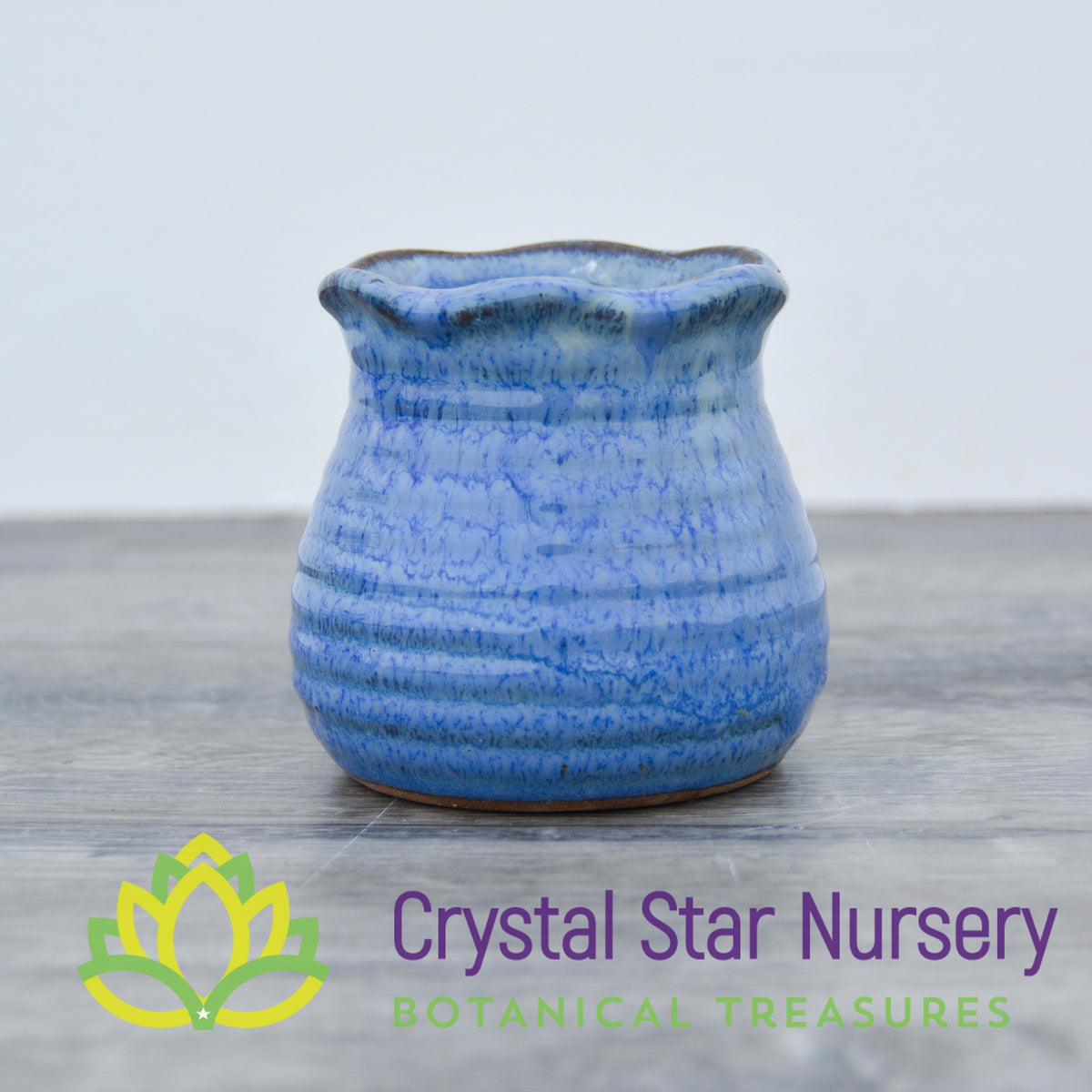 Blue Glazed Round Ceramic Pot