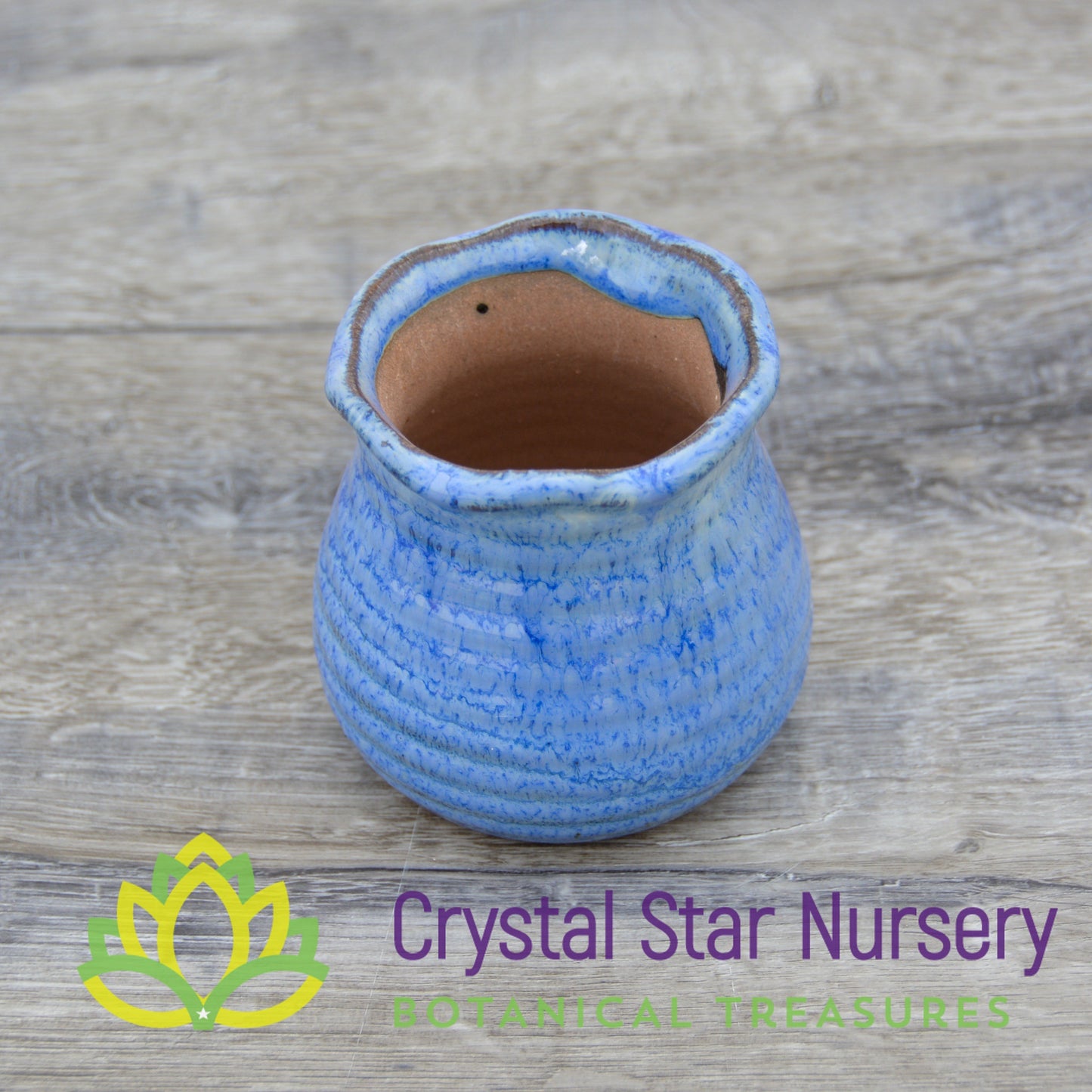 Blue Glazed Round Ceramic Pot