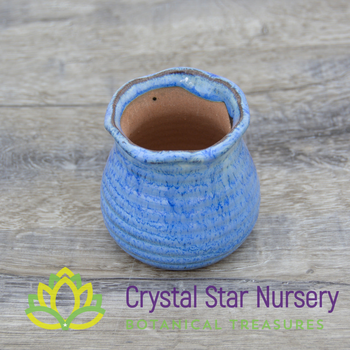 Blue Glazed Round Ceramic Pot