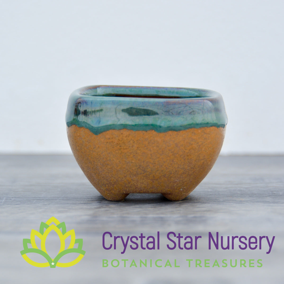 Small Square Green Glazed Lip Ceramic Pot