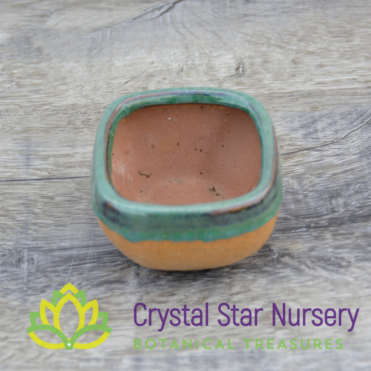 Small Square Green Glazed Lip Ceramic Pot